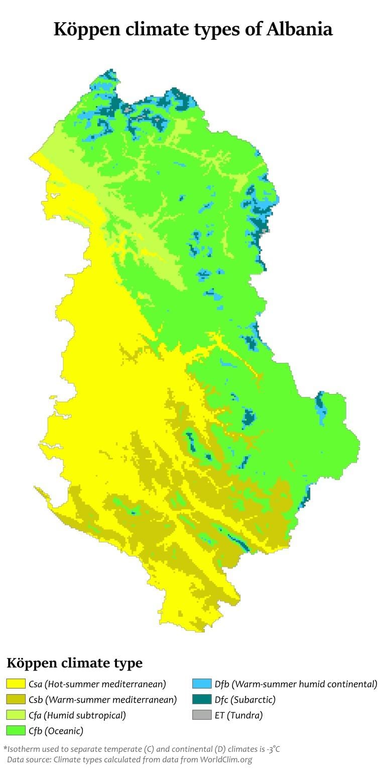 harta Albaniei climatice