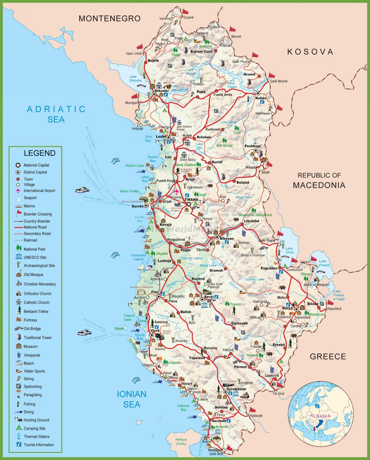 harta Albaniei turistice