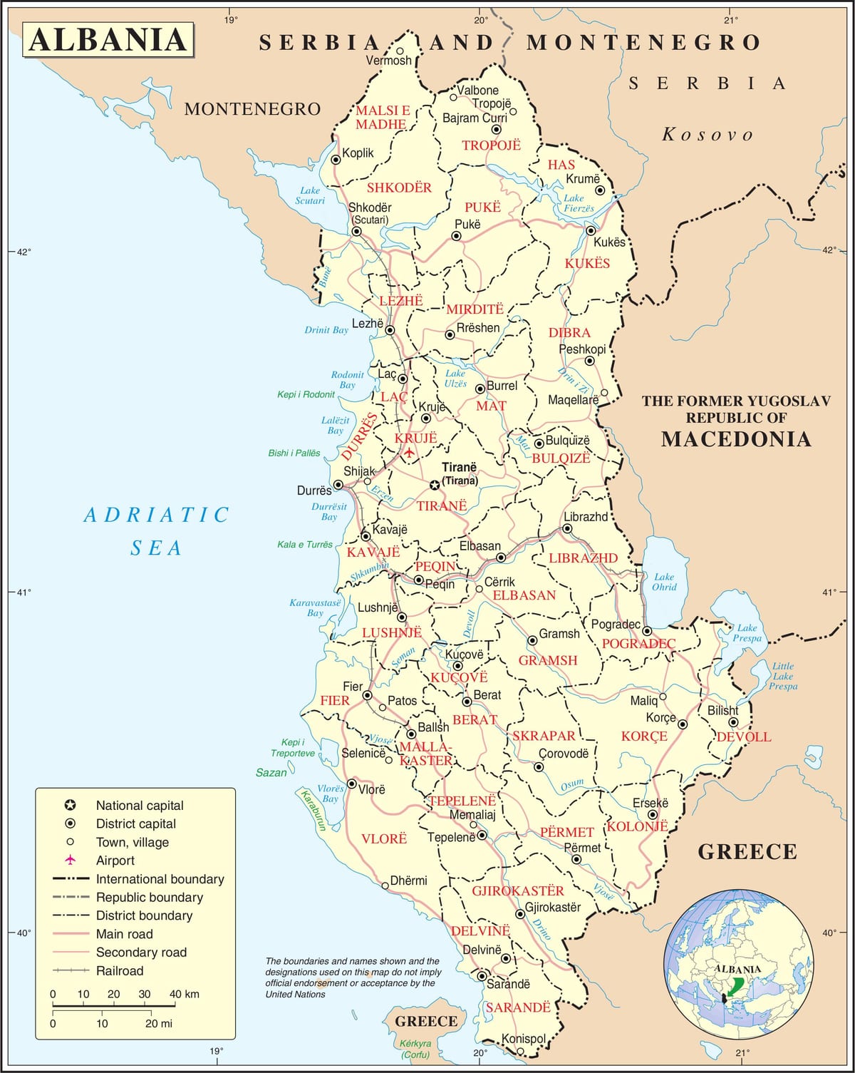 harta Albaniei cu orașe